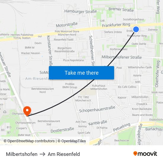 Milbertshofen to Am Riesenfeld map