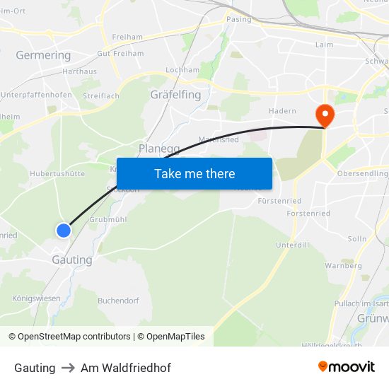 Gauting to Am Waldfriedhof map