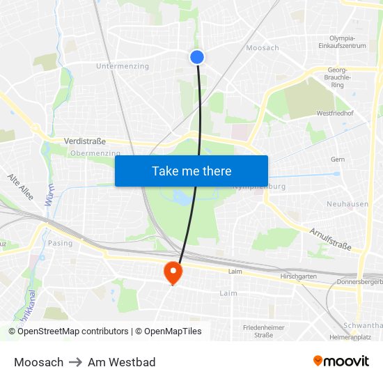 Moosach to Am Westbad map