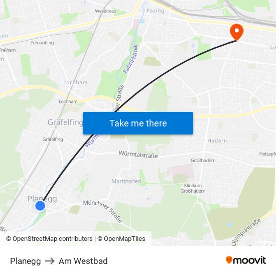 Planegg to Am Westbad map