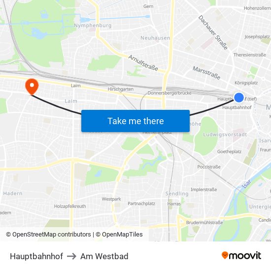 Hauptbahnhof to Am Westbad map