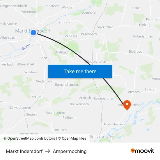 Markt Indersdorf to Ampermoching map