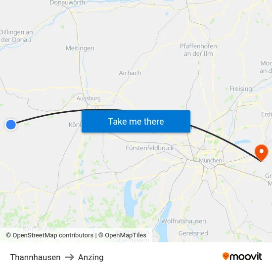 Thannhausen to Anzing map