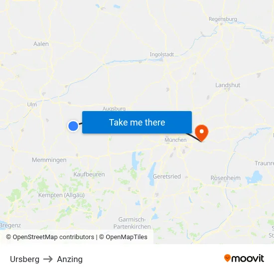 Ursberg to Anzing map