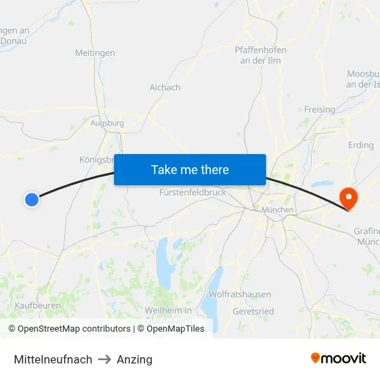 Mittelneufnach to Anzing map