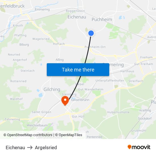 Eichenau to Argelsried map