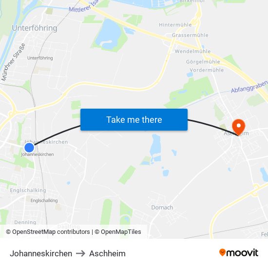 Johanneskirchen to Aschheim map