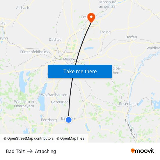 Bad Tölz to Attaching map