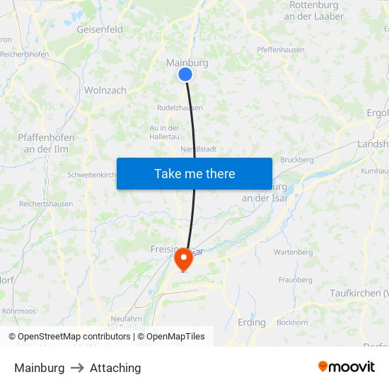 Mainburg to Attaching map