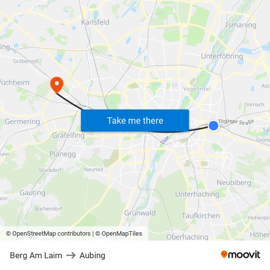 Berg Am Laim to Aubing map