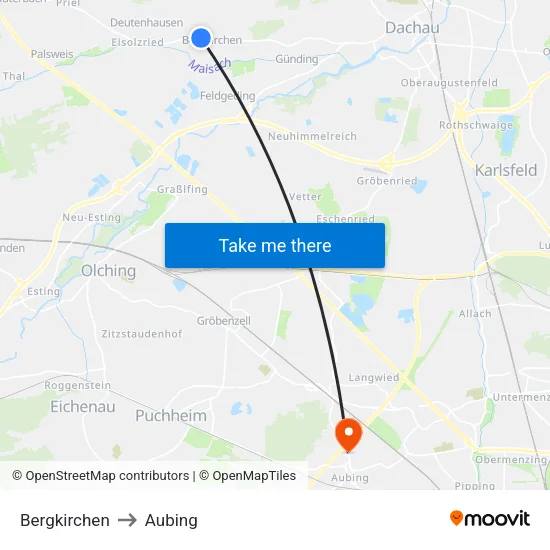 Bergkirchen to Aubing map