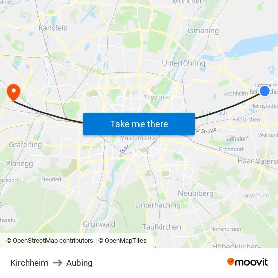 Kirchheim to Aubing map