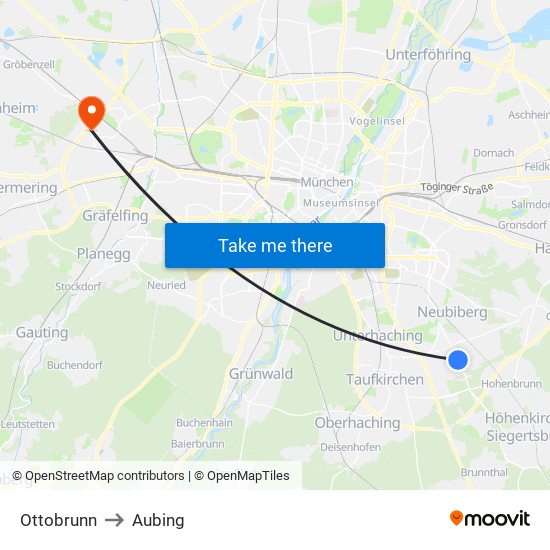 Ottobrunn to Aubing map