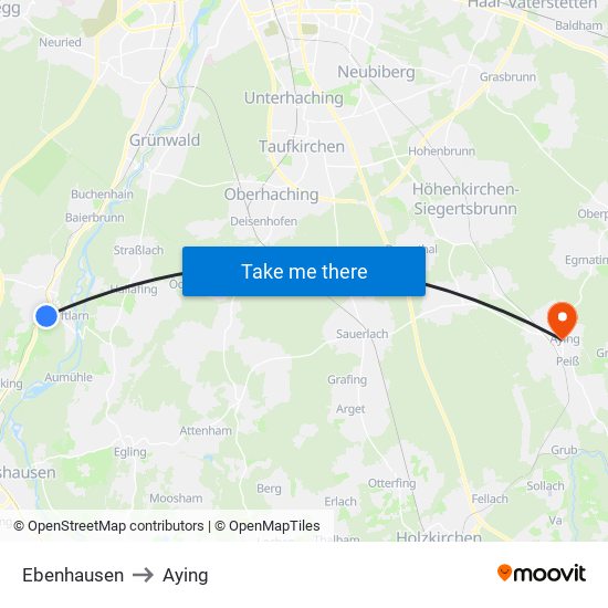 Ebenhausen to Aying map