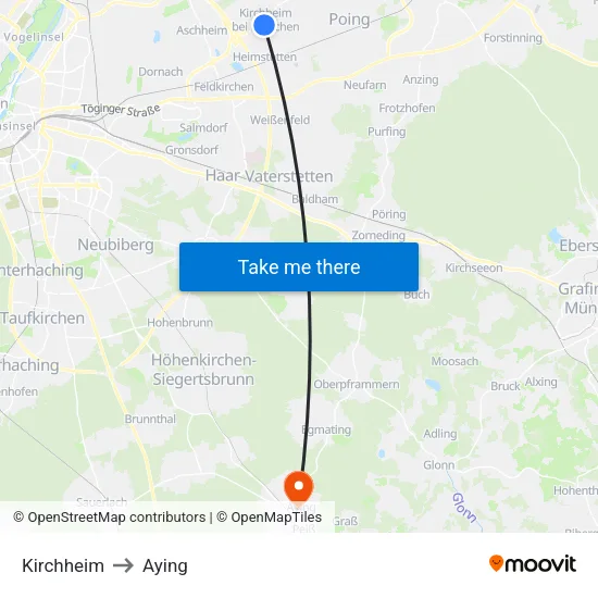 Kirchheim to Aying map