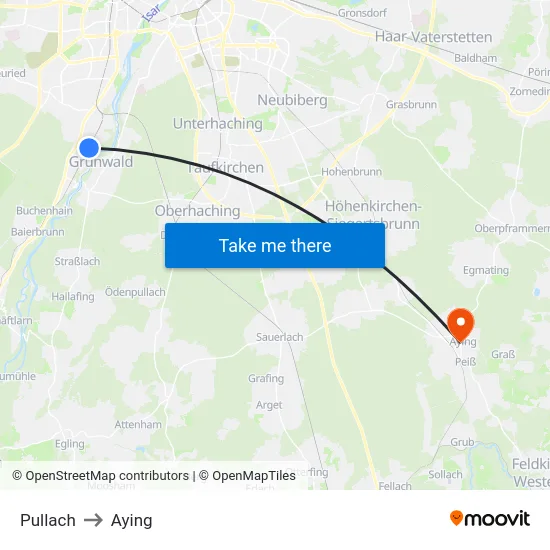 Pullach to Aying map