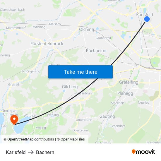 Karlsfeld to Bachern map