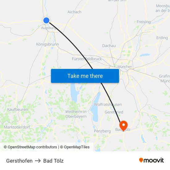 Gersthofen to Bad Tölz map