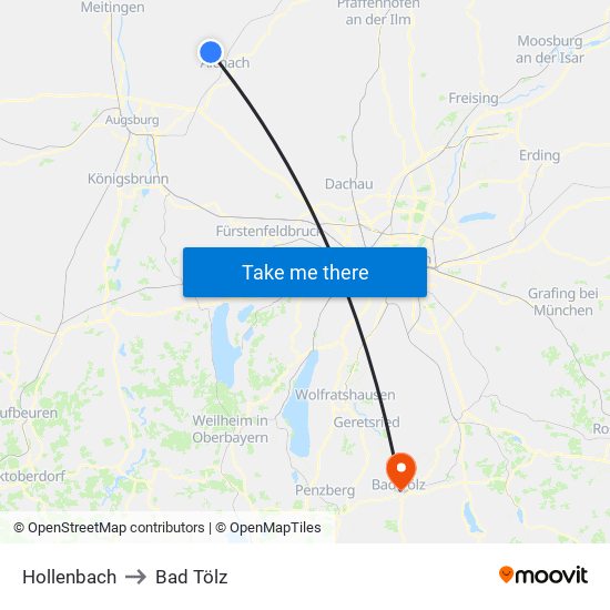 Hollenbach to Bad Tölz map