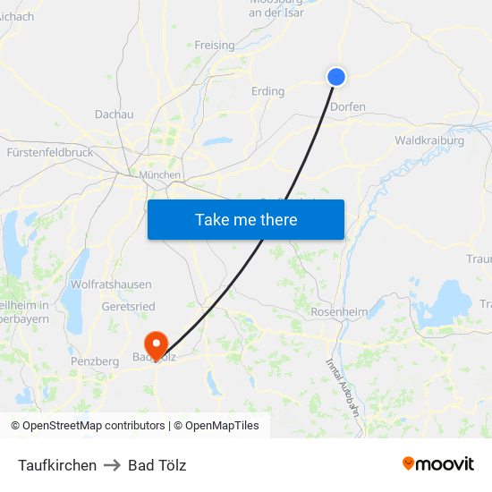 Taufkirchen to Bad Tölz map