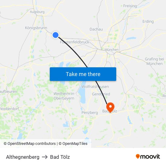 Althegnenberg to Bad Tölz map