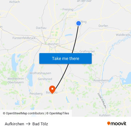 Aufkirchen to Bad Tölz map