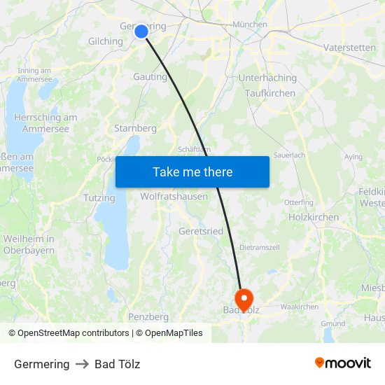 Germering to Bad Tölz map