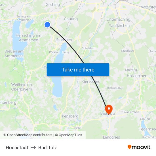 Hochstadt to Bad Tölz map