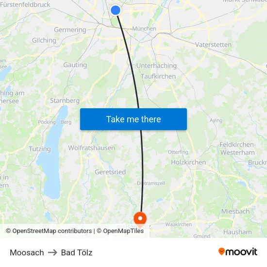Moosach to Bad Tölz map