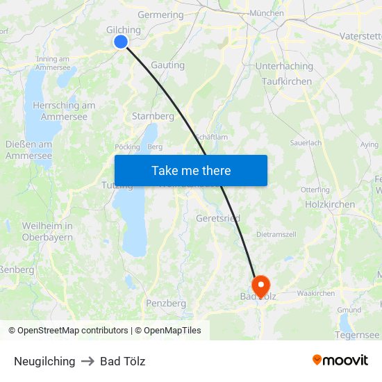 Neugilching to Bad Tölz map