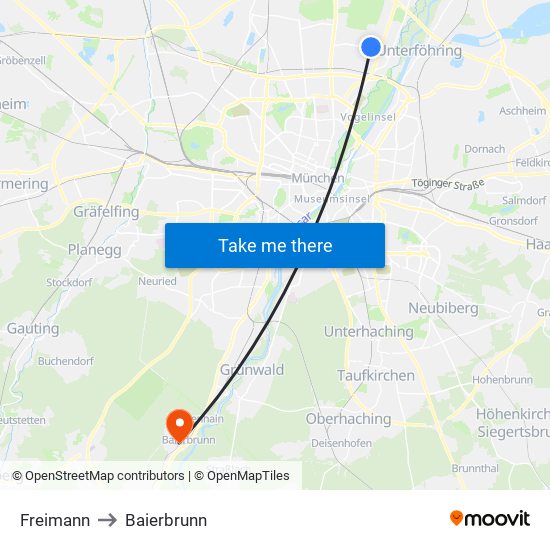 Freimann to Baierbrunn map