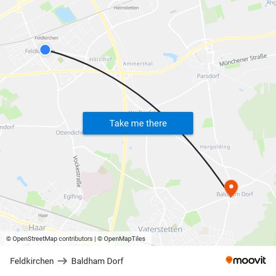 Feldkirchen to Baldham Dorf map