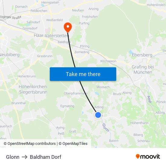 Glonn to Baldham Dorf map