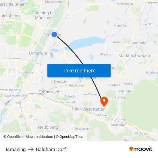 Ismaning to Baldham Dorf map