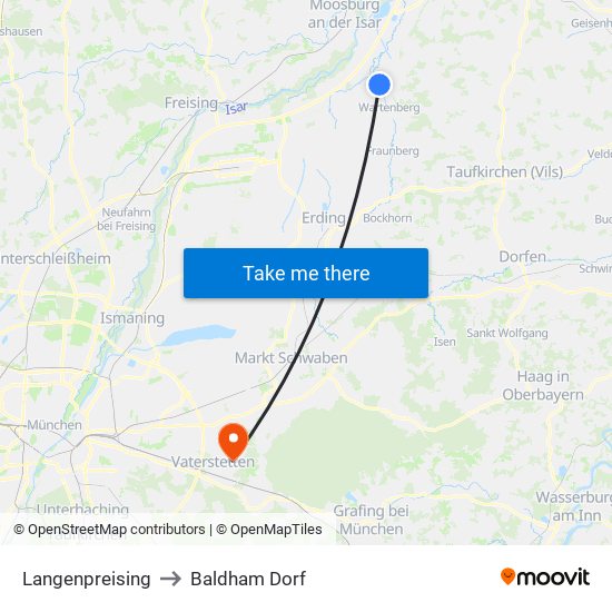 Langenpreising to Baldham Dorf map