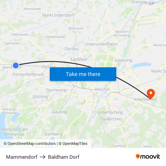 Mammendorf to Baldham Dorf map