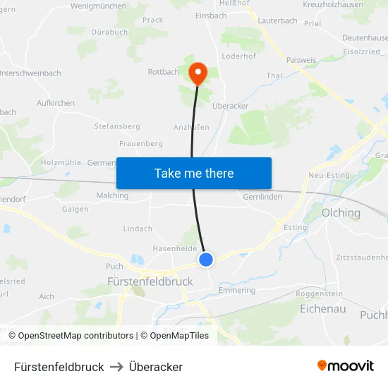 Fürstenfeldbruck to Überacker map