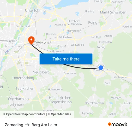 Zorneding to Berg Am Laim map