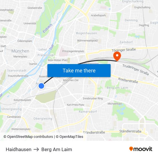 Haidhausen to Berg Am Laim map