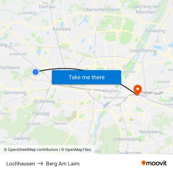 Lochhausen to Berg Am Laim map