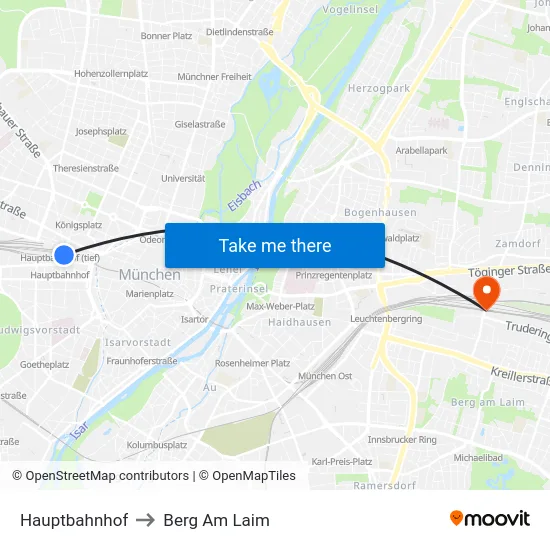 Hauptbahnhof to Berg Am Laim map