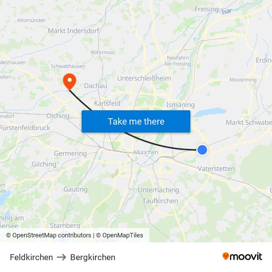 Feldkirchen to Bergkirchen map