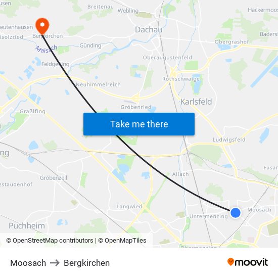 Moosach to Bergkirchen map