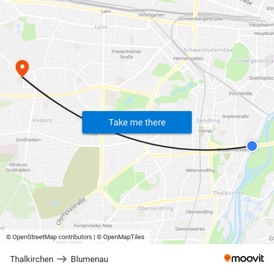 Thalkirchen to Blumenau map