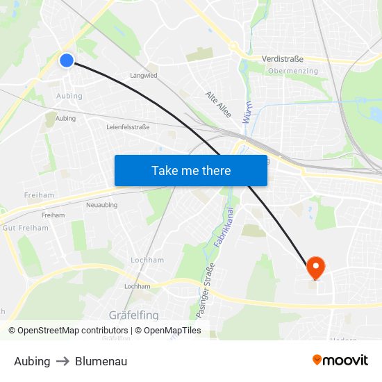 Aubing to Blumenau map