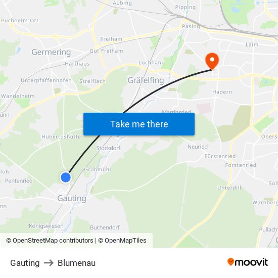 Gauting to Blumenau map