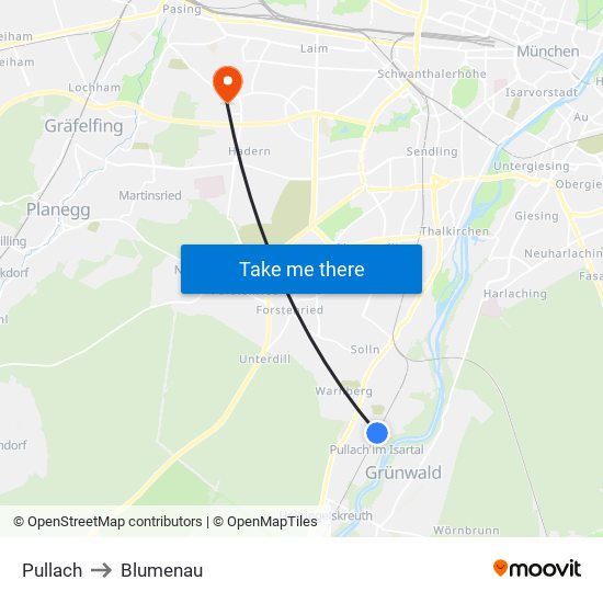 Pullach to Blumenau map