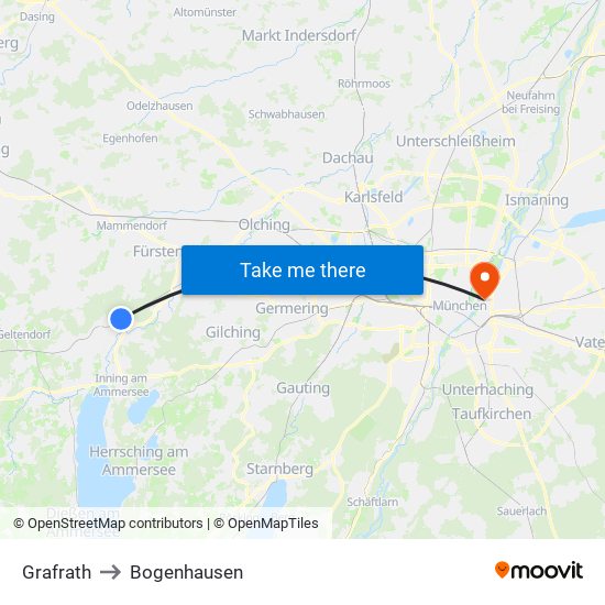 Grafrath to Bogenhausen map