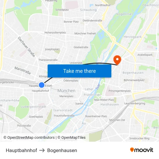 Hauptbahnhof to Bogenhausen map