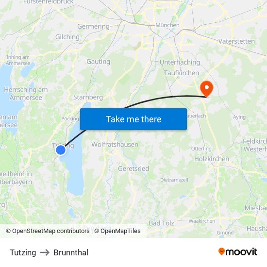 Tutzing to Brunnthal map